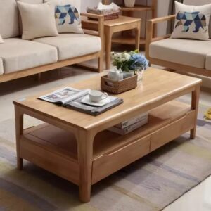 Luxury Modern Wooden Coffee Table with Storage Drawers